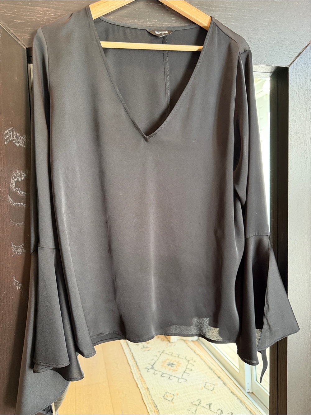 Express Black V-Neck Bell Sleeve Top